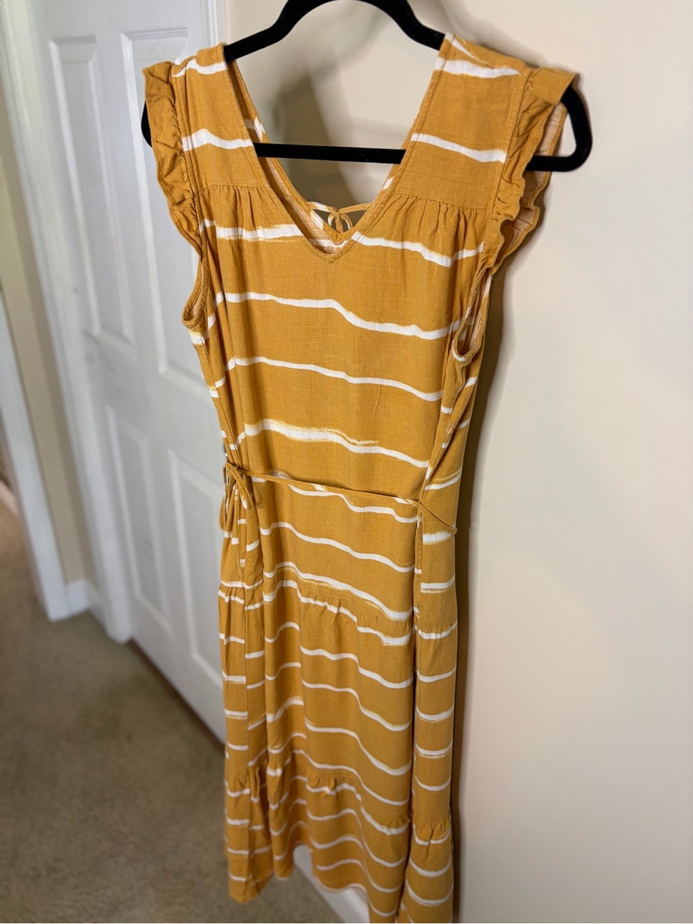 Simply Vera Vera Wang Mustard Yellow & White Striped Midi Dress #1364